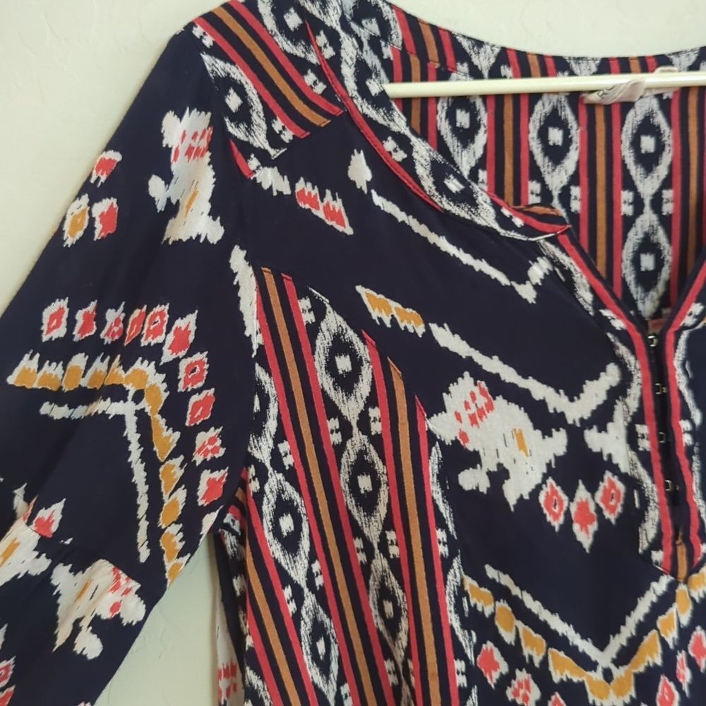 Roxy Navy Boho Aztec Cover Up Tunic Mini Dress Long Sleeve - Size S - Picture 4 of 10